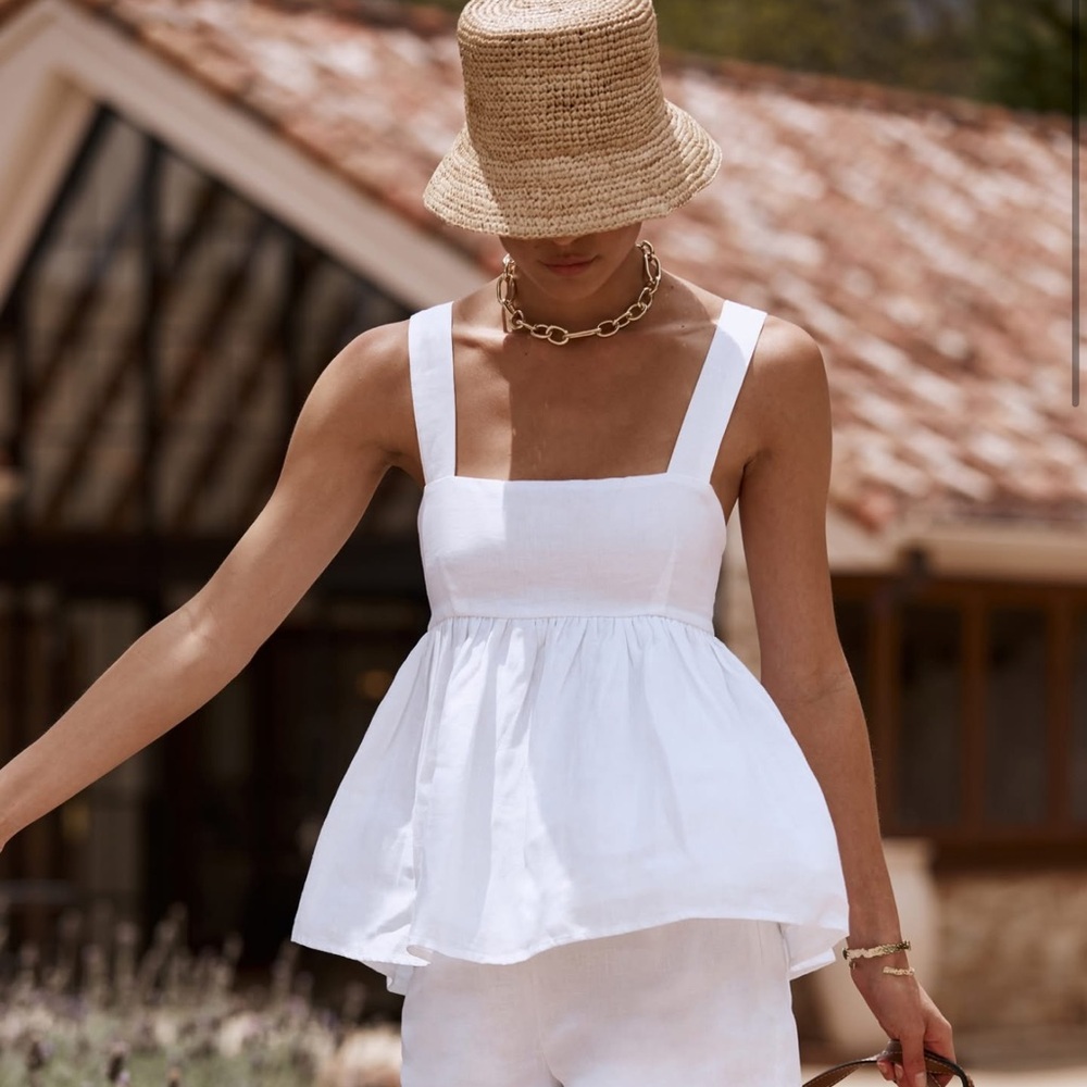 NWOT DISSH BRISA WHITE LINEN BABYDOLL TOP